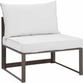 Primewir Fortuna Outdoor Patio Armless Chair in Brown with White Cushions EEI-1520-BRN-WHI